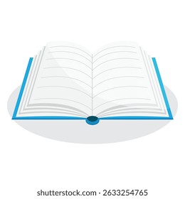 Illustration of simple open book with blue cover. Vector open book for poster, design, website, presentation.