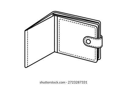 Eine Illustration einer einfachen, offenen Ledertasche mit einem Gurt und Nähdetails