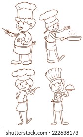 Ilustración de los simples bocetos de los chefs sobre un fondo blanco  