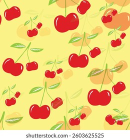 illustration of a simple red cherry fruit icon with leaves