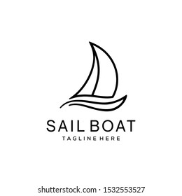 Illustration Simple Sailboat dhow ship line art transportation logo design