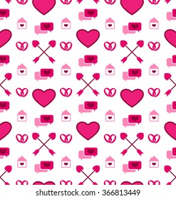 Illustration Simple Seamless Wallpaper with Traditional Objects and Elements for Valentines Day. Beautiful Pattern - Vector