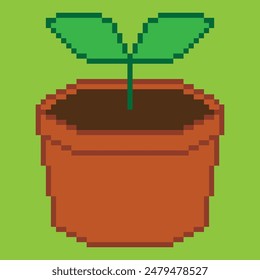 Illustration of simple shoots in pots in pixel style. Vector of shoots in pots for design, website, poster, presentation.