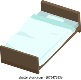Illustration of a simple single bed seen from an angle