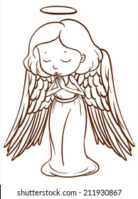 Illustration of a simple sketch of an angel praying on a white background
