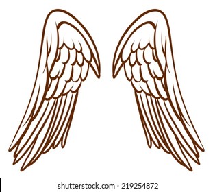 Illustration of a simple sketch of an angel's wings on a white background 