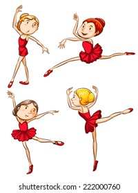 Illustration of the simple sketch of the ballet dancers wearing red on a white background 