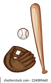 Illustration of a simple sketch of the baseball materials on a white background 