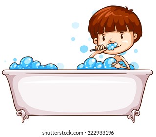 Illustration of a simple sketch of a boy bathing on a white background 