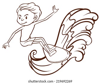 Ilustración de un boceto simple de un niño haciendo deporte acuático sobre un fondo blanco