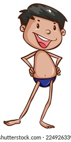 Ilustración de un simple boceto de un niño que iba a la playa con un fondo blanco    