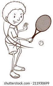 Illustration of a simple sketch of a boy playing tennis on a white background