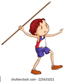 Illustration of a simple sketch of a boy throwing a stick on a white background 