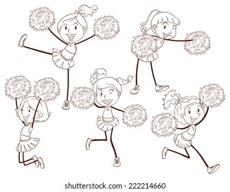 Illustration of a simple sketch of a cheering squad on a white background 