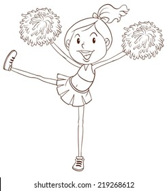 Illustration of a simple sketch of a cheerleader on a white background  