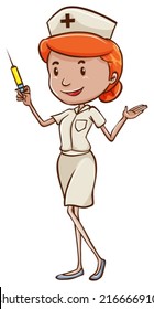 Illustration of a simple sketch of a doctor with a needle on a white background