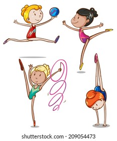 Illustration of the simple sketch of gymnasts on a white background