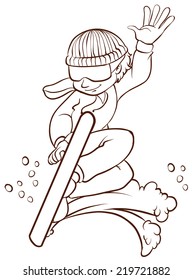 Illustration of a simple sketch of a man doing a winter sport on a white background 