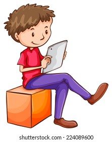 Ilustración de un boceto simple de un hombre usando un teléfono móvil sobre un fondo blanco 