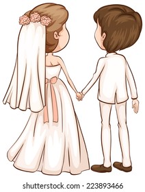 Illustration of a simple sketch of a newly wed couple on a white background 
