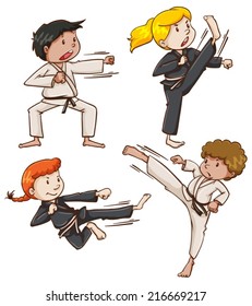 Illustration of the simple sketch of people engaging in martial arts on a white background