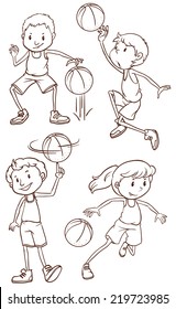 Illustration Simple Sketch People Playing Basketball Stock Vector ...