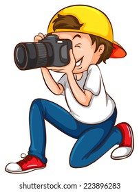 Illustration of a simple sketch of a photographer on a white background 