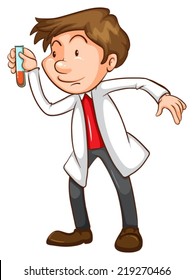 Illustration of a simple sketch of a scientist on a white background  