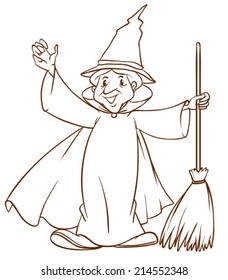 Illustration of a simple sketch of a wizard on a white background
