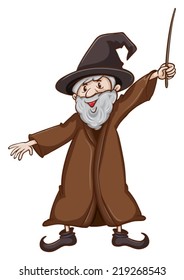 Illustration of a simple sketch of a wizard on a white background  