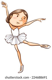 Illustration of a simple sketch of a young ballerina on a white background 