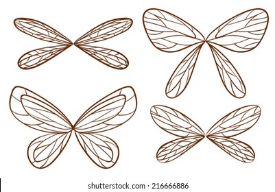 Illustration of the simple sketches of fairy wings on a white background