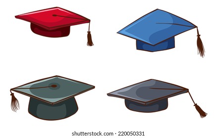 Illustration of the simple sketches of graduation caps on a white background  