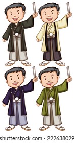 Illustration of the simple sketches of men from Asia on a white background  
