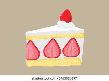 Ilustración de una simple torta de fresa con una sección transversal visible