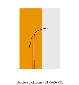 illustration of a simple street lamp post, illuminated by the evening light. a combination of three colors. orange background 