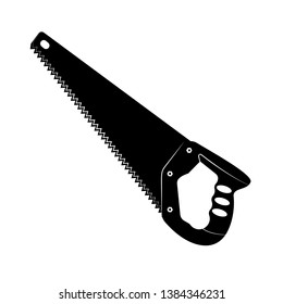 Illustration in a simple style saw. Vector hand saw in black color. As a web icon, a construction company website design.