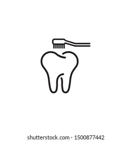 Illustration of simple tooth and toothbrush icon