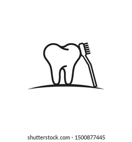 Illustration of simple tooth and toothbrush icon
