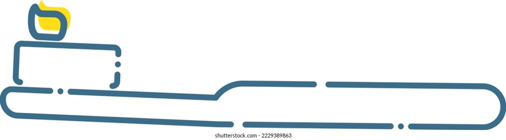Illustration einer einfachen Zahnbürste mit blaugestrichelter Linie und gelben Punkten