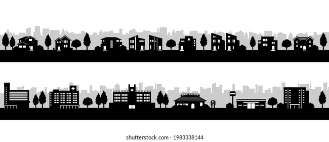 Illustration of simple townscapes silhouette (monochrome)