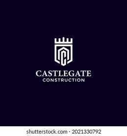 illustration of simple vector logo C castle tower 