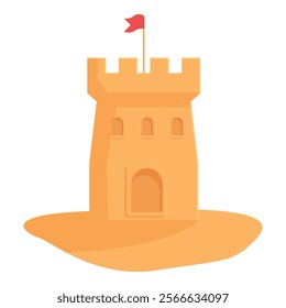 Illustration of a simple, vibrant sand castle with a red flag, ideal for children's themes