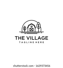 Illustration Simple village with barn and tree Logo Design Vector