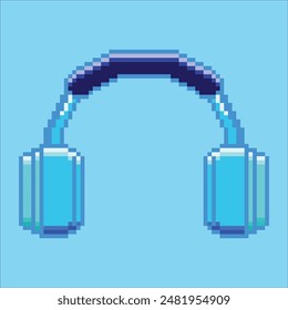 Illustration of simple wireless blue headphone in pixel style. Vector of wireless headphone for design, poster, website, presentation.