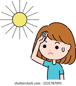 Illustration Of A Simple Woman Blocking The Sun By Hand