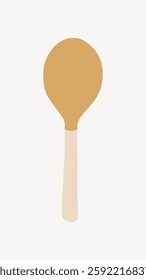 Illustration of a simple wooden spoon with a round head and a light handle. Wooden spoon design on a plain background. Minimalist wooden spoon art. Isolated vector illustration.