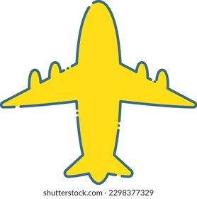 Illustration of a simple yellow plane with a blue dashed line