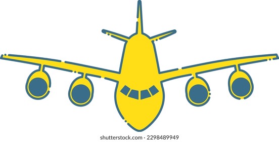 Ilustración de un simple avión amarillo con una línea discontinua azul