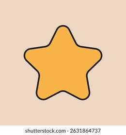 Illustration of a simple, yellow star with a black outline on a beige background. The star shape is bold and eye-catching, ideal for design elements. Starburst illustration vector.